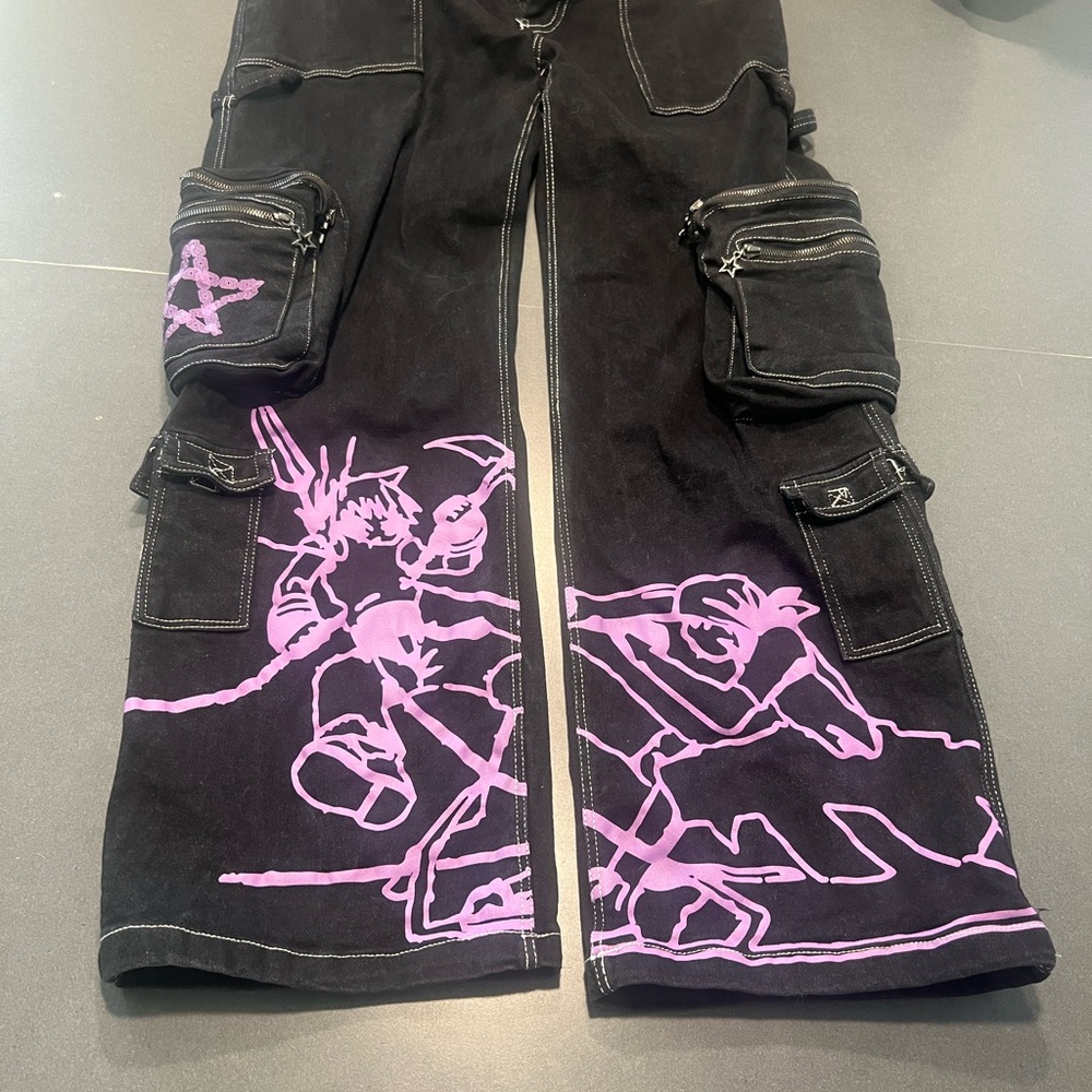 Sora - SORA “Unchained” Cargo Pants, Black, Purple (Animee Graphics) Large